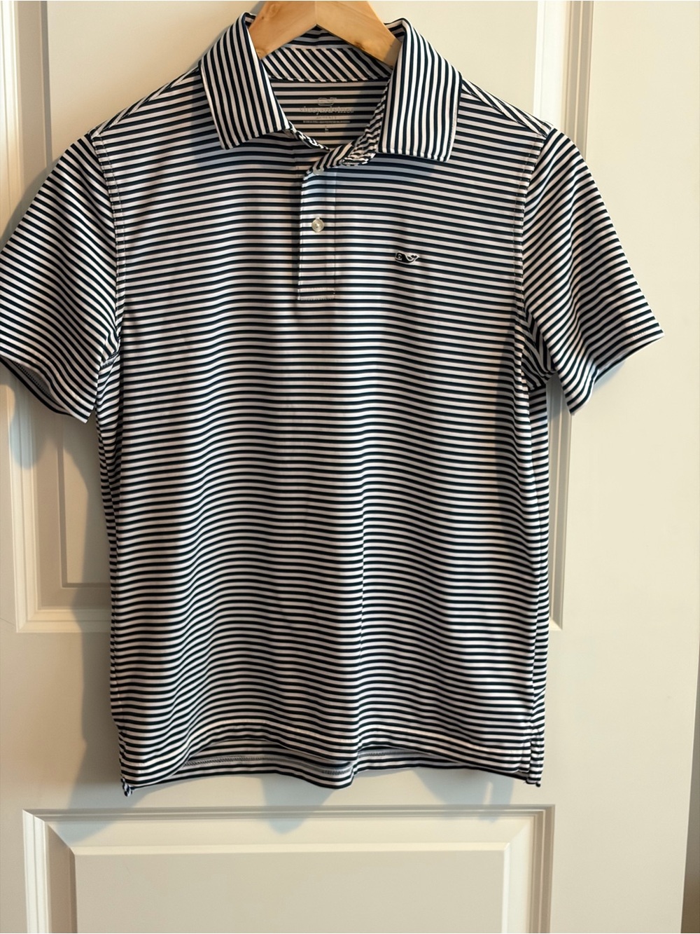 Vineyard Vines Navy and White Striped Short-Sleeve Polo